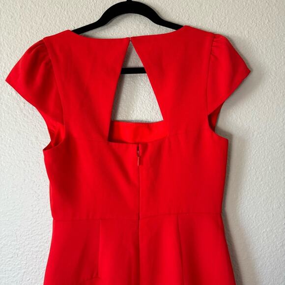 BCBGMaxazria Red Asymmetrical Ruffled Square Neck Dress Size 6 - Picture 5 of 7